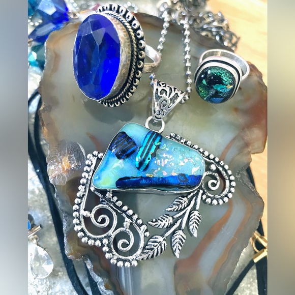 Assorted BLUE Mix and Match Sterling Silver Gorgeous Gemstones Vintage Jewelry - Picture 2 of 13